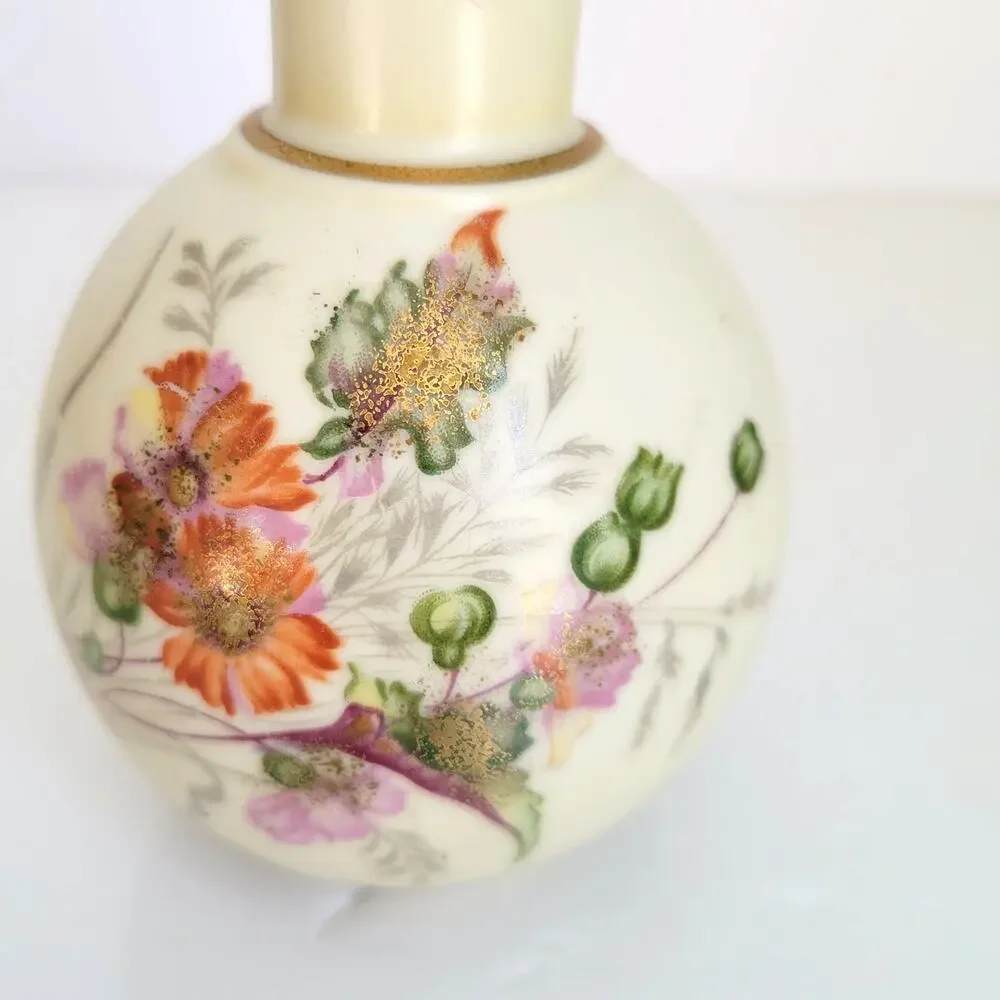 Vintage Bud Vase Hand Painted Orange Green Floral Gold Accents Cottagecore
